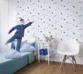 Kindertapete, Vliestapete mit Illustration Kids Walls weiß, blau 