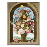 Poster Vaas met bloemen voor een raam 