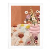 Poster Sommer Stillleben mit Blumen und Wein - Goed Blauw 