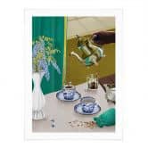 Poster Teepause mit blauem Porzellan - Goed Blauw 