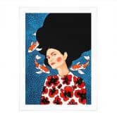 Poster Frau im Blütenkleid mit Kois - Hülya 