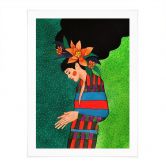 Poster Frau im Streifenkleid mit orangen Blüten - Hülya 