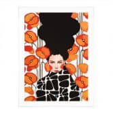 Poster Frau mit Retro-Mohnblumen | Porträtkunst für das Wohnzimmer - Hülya 
