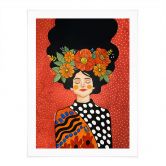 Poster Lächelnde Frau mit orangen Blumen - Hülya 