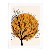 Poster Kubistika - Goldene Sonne hinter einem Baum 