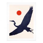 Poster Kubistika - Kranich mit roter Sonne 