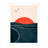 Poster Sonnenuntergang am Meer mit Tauben - Kubistika 