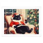 Poster humoristique Chat de Noël avec vin - Melloi Art Prints 
