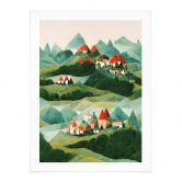 Kinderposter Treechild - Kleines Dorf inmitten grüner Hügel 