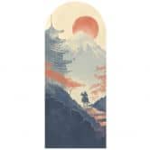 Wall sticker Round arch wall panel Sunrise over the pagoda - Roze - narrow 