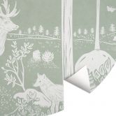 Papier peint photo forêt idyllique en vert - oasis pour animaux sauvages - Kikki Belle - rond - papier peint intissé/papier peint intissé autocollant 