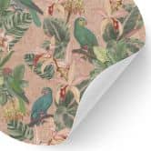 Sticker mural jungle avec perroquets roses - Bloomery Decor - Rond 
