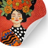 Wandtattoo Lächelnde Frau mit orangen Blumen - Hülya - Rund 