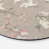 Wandbild Kraniche im Kirschblüten-Rausch Beige - Bloomery Decor - Alu-Dibond Rund 
