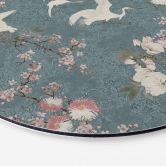 Wandbild Kraniche im Kirschblüten-Rausch Blau - Bloomery Decor - Alu-Dibond Rund 