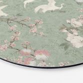 Wandbild Kraniche im Kirschblüten-Rausch Grün - Bloomery Decor - Alu-Dibond Rund 