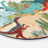 Wandbild Farbenfrohe Dinosaurier im Urzeitwald - Bonne Müller - Alu-Dibond Rund 