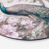 Wandbild Edler Pfau mit Blüten - Haase - Alu-Dibond - Rund 