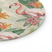 Glasbild Flamingo und tropische Blätter | Exotik für das Wohnzimmer - Bloomery Decor - Rund 