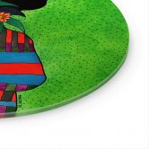 Glasbild Frau im Streifenkleid mit orangen Blüten - Hülya - Rund 