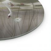 Glasschilderijen Lotusbloemen met zwaan in water in grijs - Ms Tiff - Rond 