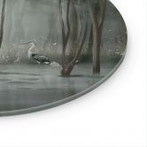 Glasbild Nebelwald am See mit Reiher in Grün - Ms Tiff - Rund 