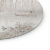 Glasbild Wald am See im Nebel in Beige - Ms Tiff - Rund 