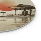 Glasbild Japanischer Tempel im Sonnenaufgang - Roze - Rund 