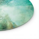 Glasschilderijen Abstract turquoise in licht en structuur - Schmucker - Rond 