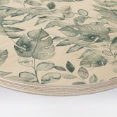 Holzbild Dschungelblätter Aquarell Creme - Bloomery Decor - Rund 