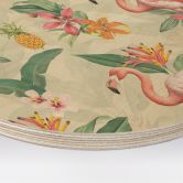 Holzbild Flamingo und tropische Blätter - Bloomery Decor - Rund 
