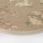 Holzbild Kraniche im Kirschblüten-Rausch Beige - Bloomery Decor - Rund 