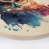 Holzbild Heine - Intelligente Eule mit Brille - Astro Cruise - Rund 