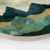 Holzbild Sonnige Landschaft in Blau und Gold - SpaceFrog Designs - Rund 