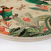 Tableau sur bois rond Jungle exotique avec perroquets - UN Designs 