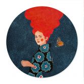 Poster Frau im Blumenkleid mit Schmetterling - Hülya - Rund 