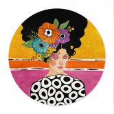 Poster Frau mit bunter Blumenkrone - Hülya - Rund 