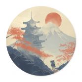 Poster Sonnenaufgang über der Pagode - Roze - Rund 