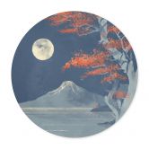 Poster Vintage - Vollmond über dem Gipfel des Fuji-san - Roze - Rund 