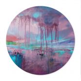 Poster Violette regen over blauwe nevel - Schmucker - Rond 