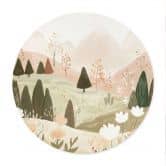 Plakat pastelfarvet bjerglandskab med blomster - Treechild - Round 