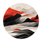 Poster Treechild - Rote Berge im Japandi Stil - Rund 