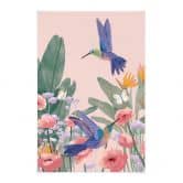 Affiche textile Deux colibris dans un champ de fleurs multicolores - Goed Blauw 