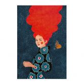 Stoffbild Frau im Blumenkleid mit Schmetterling - Hülya 
