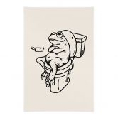 Affiche textile Attendre aux toilettes - Illustration humoristique de grenouille - Royle 