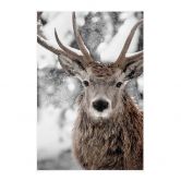 Stoffbild Hirsch im Schneegestöber | Hirschmotiv für das Wohnzimmer - Strigel 