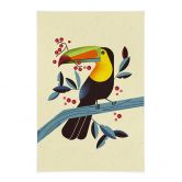Stoffbild Tropischer Vogel - Tukan - Braun 