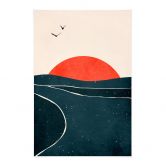 Stoffbild Sonnenuntergang am Meer mit Tauben - Kubistika 