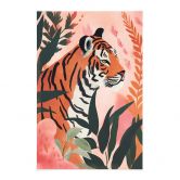 Affiche textile Tigre dans une jungle rose - Treechild 