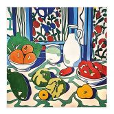 Stoffbild Obst und Gemüse auf dem Küchentisch - Inspiriert von Matisse - Zamart 